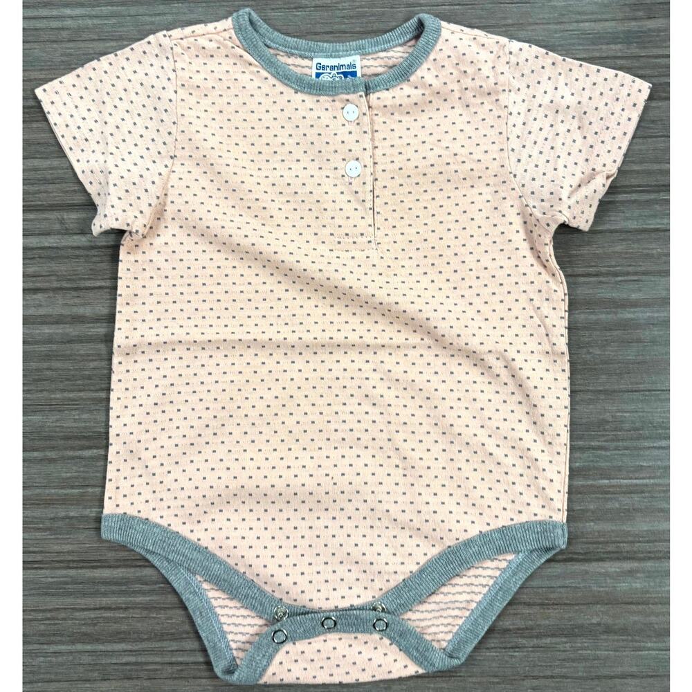 Vintage Garanimals Bodysuit Girls Size 12M Peach Gray Polka Dot 100% Cotton